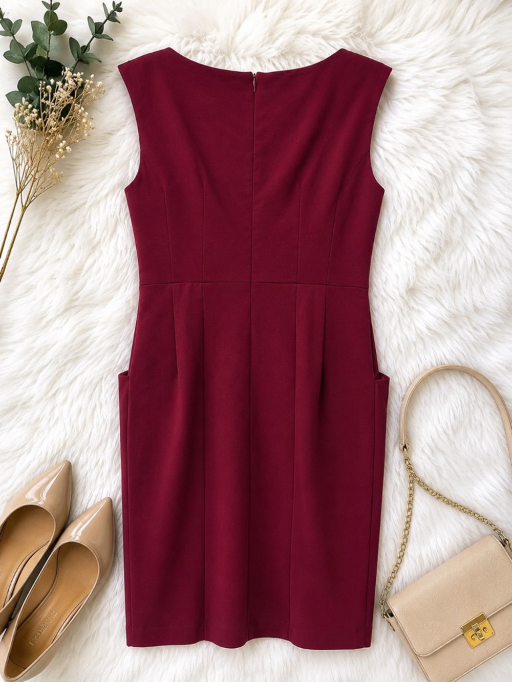 Nanette Lepore Wine Modal Blend Sheath Dress Size 6 Pockets Career Cocktail